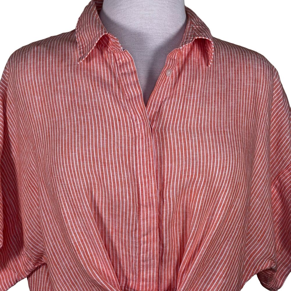 Lauren by Ralph Lauren Orange & White Striped Linen Tie Front Shirt Large - Picture 2 of 12